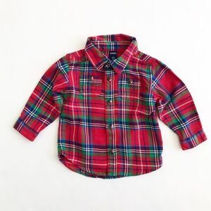 Old navy red plaid button down shirt EUC 6-12m